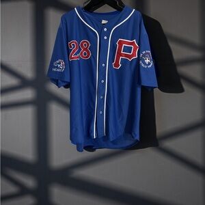 Blue Baseball Jersey with Red Accents